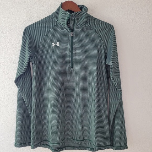 Under Armour Tops - Under Armour Women's Heatgear 1/4 Zip Green Striped Pullover Size S Loose Fit